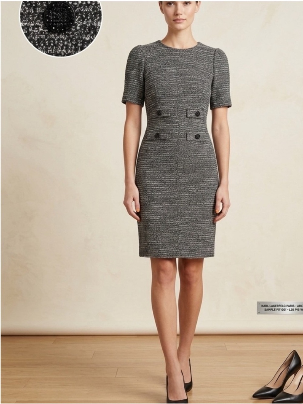 Karl Lagerfeld Paris Black White Tweed Puff Sleeve
Double-Breasted Dress Size 2